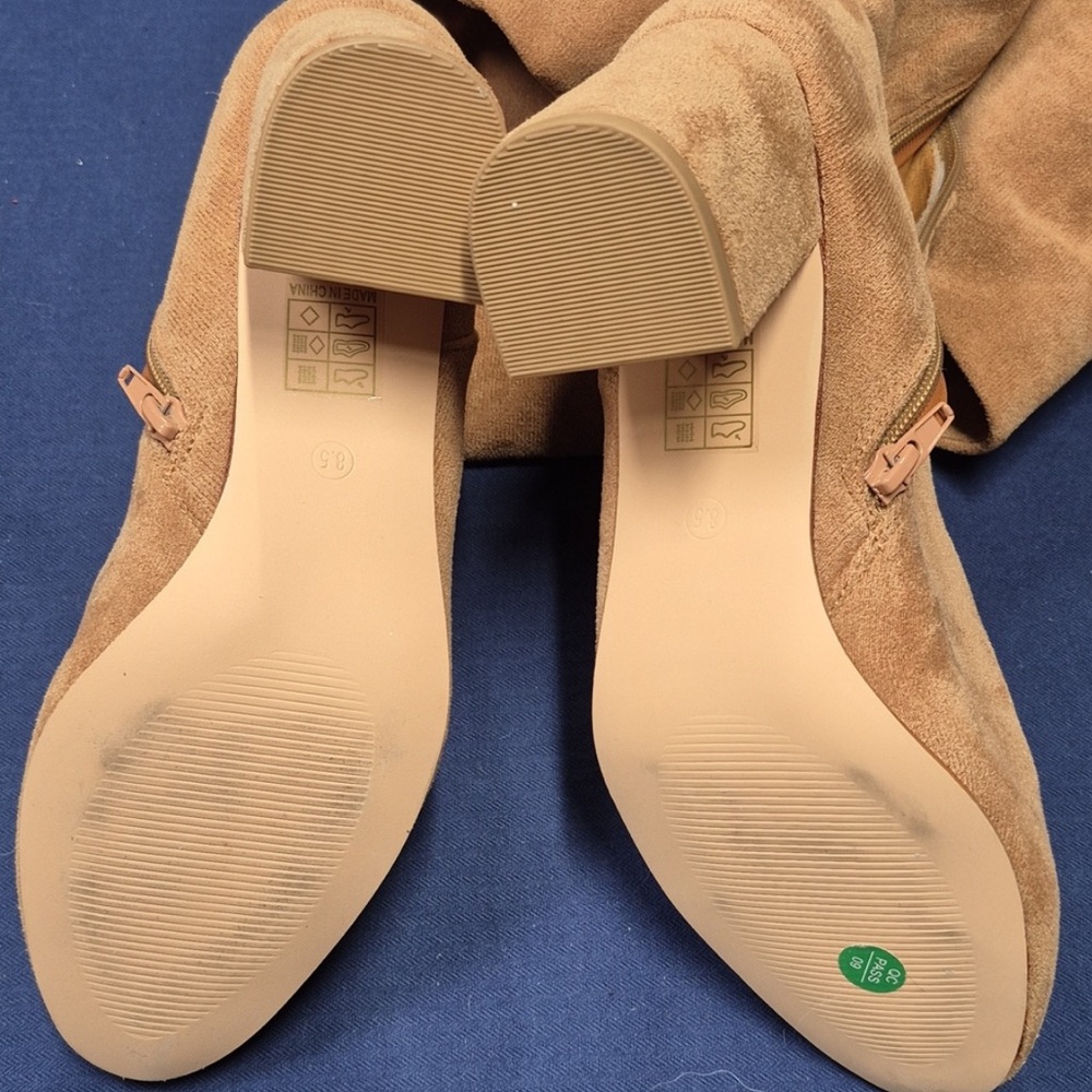 Putu Boots Block Heel Over the Knee Faux Suede Tall Tan Light Brown Size 8.5 - Picture 10 of 11